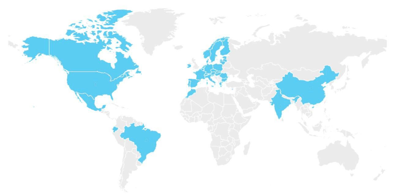 Implantation internationale de SinapTec — présence commerciale dans le monde